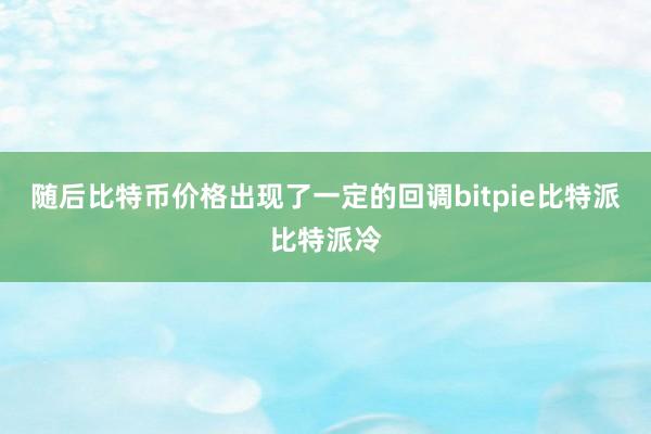 随后比特币价格出现了一定的回调bitpie比特派比特派冷