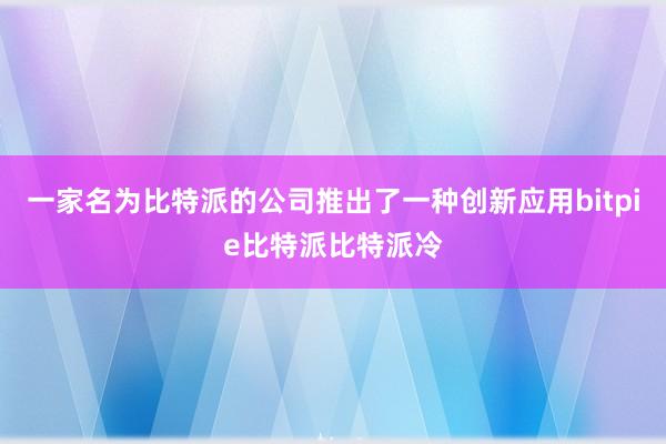 一家名为比特派的公司推出了一种创新应用bitpie比特派比特派冷